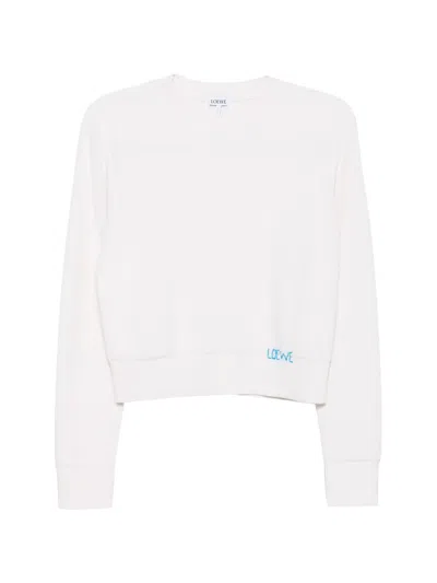 Loewe Logo-embroidered Wool Sweatshirt In White
