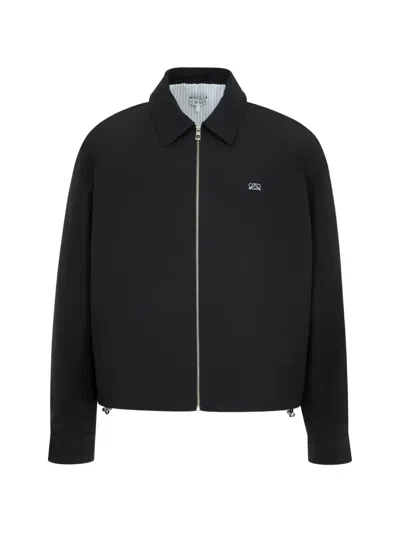 Loewe Cotton Blend Jacket With Logo Embroidery In Blue