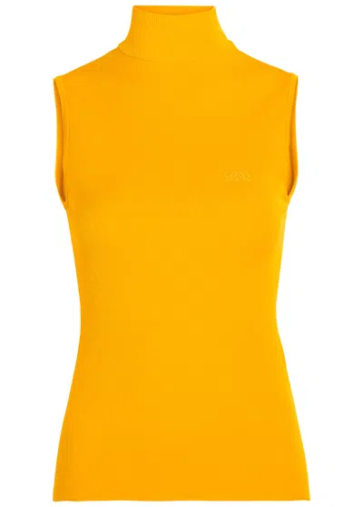 Loewe Logo-embroidery Fine-knit Top In Yellow