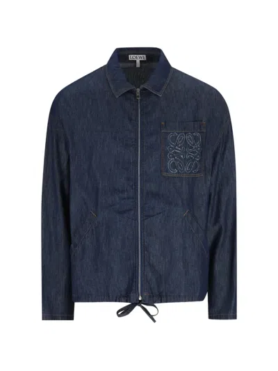 Loewe Logo-patch Drawstring Denim Jacket In Black