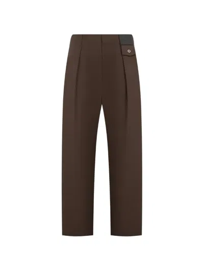 Loewe Logo-patch Pleated Trousers In Brown