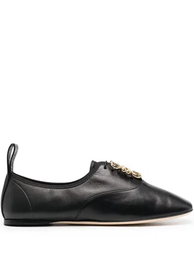 Loewe Logo-plaque Leather Ballet Shoes In Black