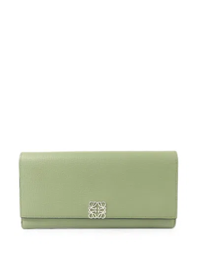 Pre-owned Loewe Long Anagram Continental Wallet In Green