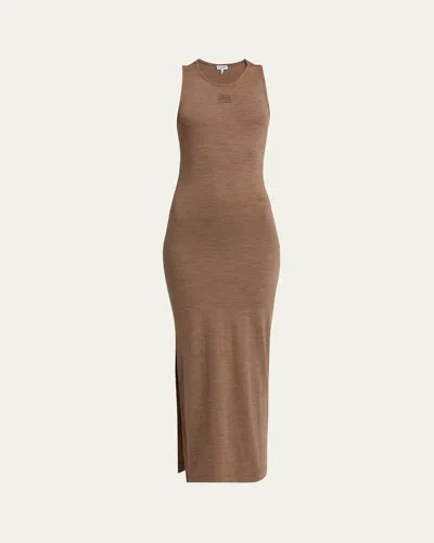 Loewe Long Anagram Wool Tank Dress In Brown