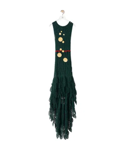 Loewe Long Asymmetrical Cotton Crochet Dress In Black