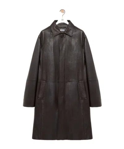 Loewe Long Coat Made Of Leather In Brown