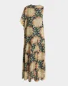 Loewe One-sleeve Asymmetric Floral-print Silk-crepon Dress In Multicolor