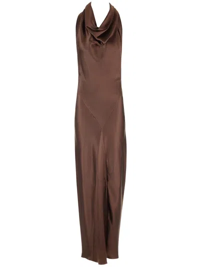 Loewe Long Scarf Dress In Silk Satin Dresses Brown