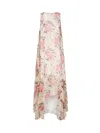 Loewe Long Silk Dress With Floral Print In Neutral