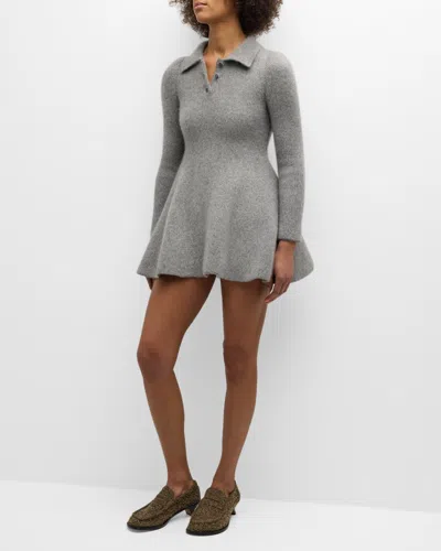 Loewe Long-sleeve Cashmere Knit Mini Polo Dress In Grey