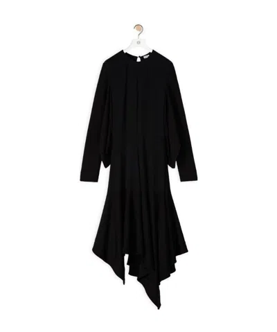 Loewe Long-sleeve Handkerchief-hem Dress In Black