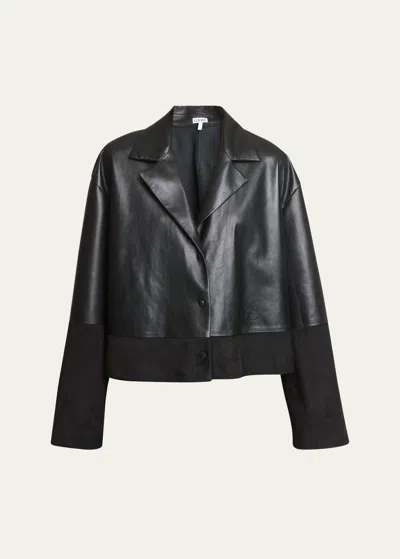 Loewe Long-sleeve Leather And Suede Pajama Blouse In Black