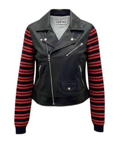 Loewe Long Sleeve Leather Jacket In Black
