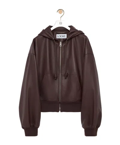 Loewe Long Sleeve Leather Jacket In Brown