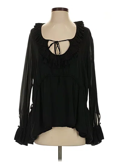 Pre-owned Loewe Long Sleeve Silk Top Black Ruffles Neckline Tops