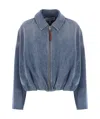 Loewe Balloon Zip-up Drawstring Denim Jacket In Blue