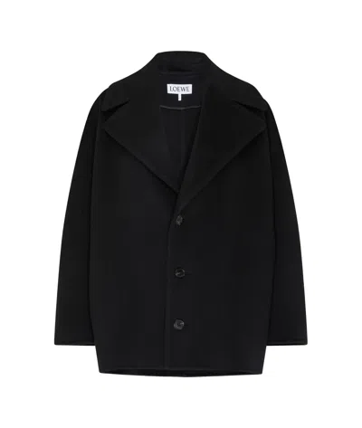 Loewe Woolen Cropped Coat In Black