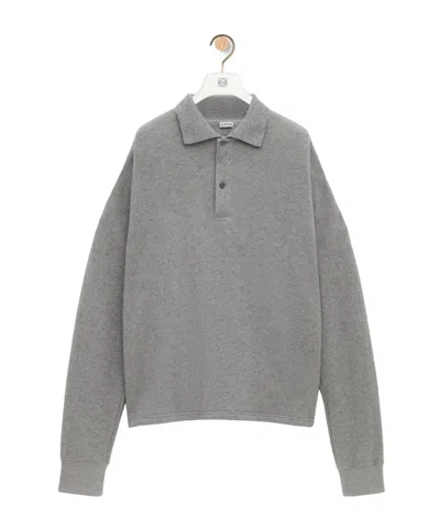 Loewe Long-sleeved Knitted Polo Jumper In Gray
