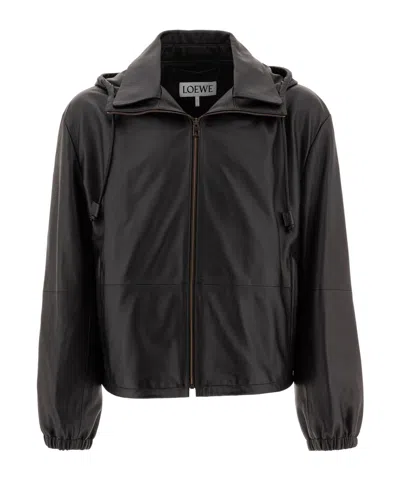 Loewe Long-sleeved Leather Jacket In Black