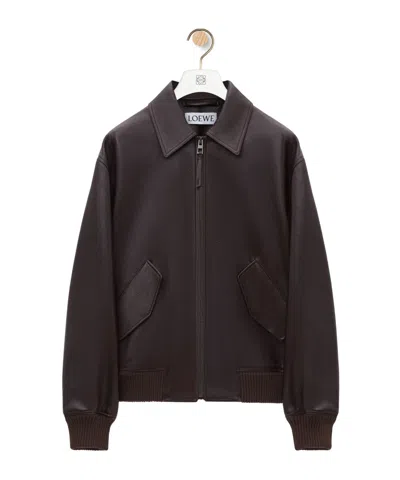 Loewe Long-sleeved Leather Jacket In Brown