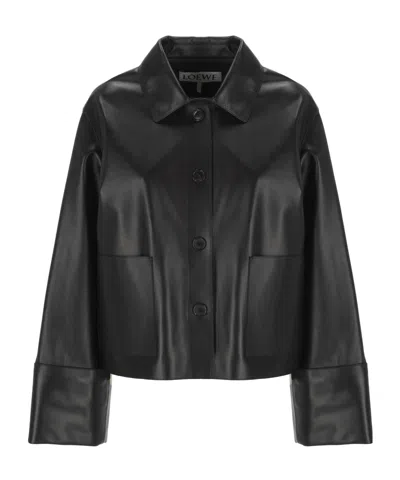 Loewe Long-sleeved Leather Jacket In Black