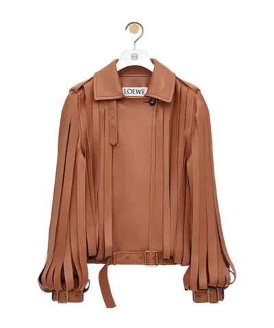 Loewe Long-sleeved Leather Jacket In Brown