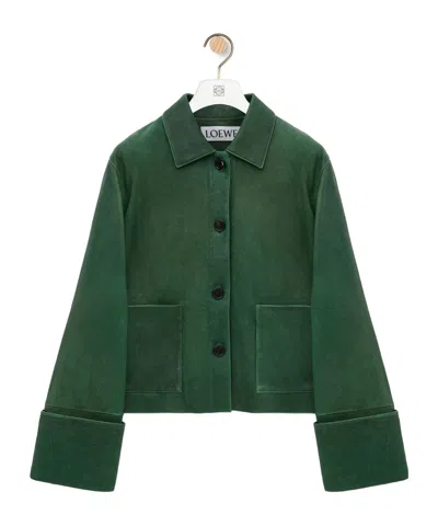 Loewe Long-sleeved Leather Jacket In Green