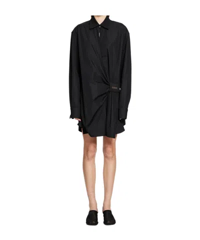 Loewe Long-sleeved Shirt Dress In Black