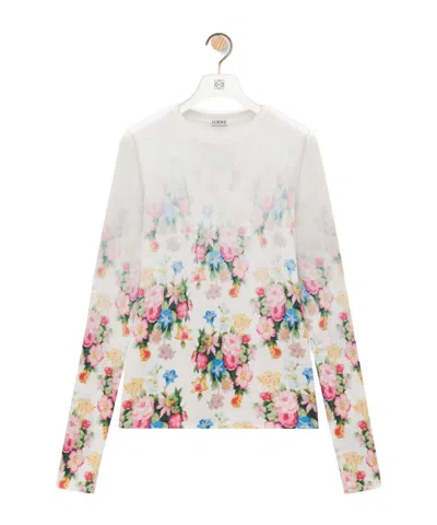 Loewe Stretch Modal T-shirt Floral Pattern In Whitemulticolor