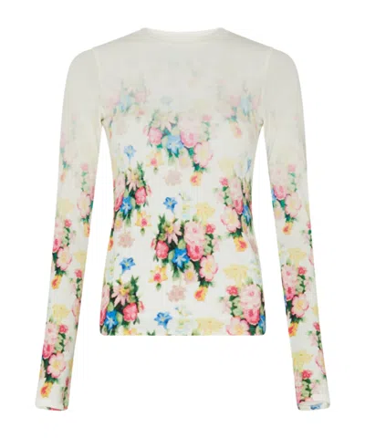 Loewe Stretch Modal T-shirt Floral Pattern In Whitemulticolor