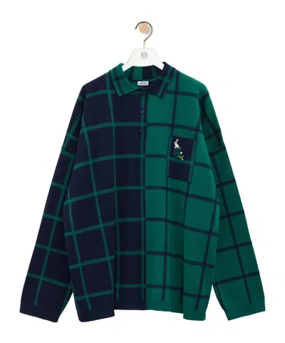Loewe Long-sleeved Wool Polo Shirt In Black