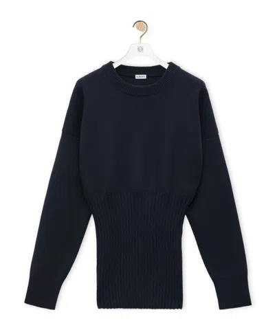 Loewe Long Ribbed Wool Sweater In Blue