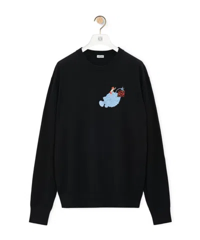 Loewe Long-sleeved Wool Sweater In Black