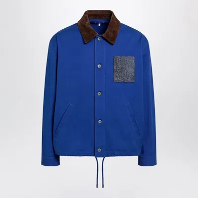 Loewe Longsleeve Cotton And Leather Jacket In Blue In Multi