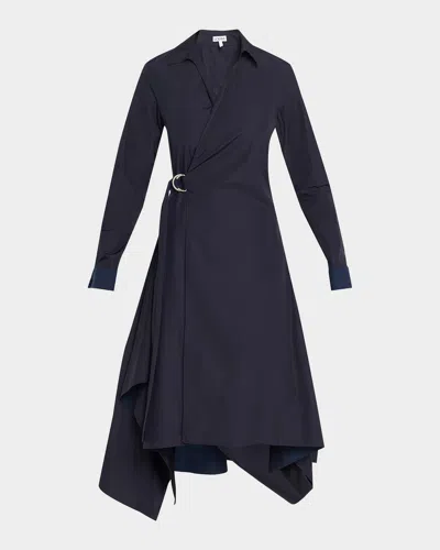 Loewe Long-sleeve Handkerchief Midi Wrap Shirtdress In Blue