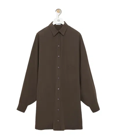 Loewe Long-sleeve Shirt Dress In Brown