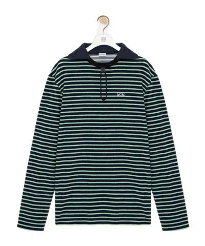 Loewe Long-sleeved Cotton French Terry Polo Shirt In Green