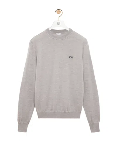 Loewe Wool Blend Sweater Ribbed Cuffs Hem In Gray