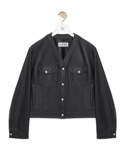 Loewe Long-sleeved Leather Jacket In Black