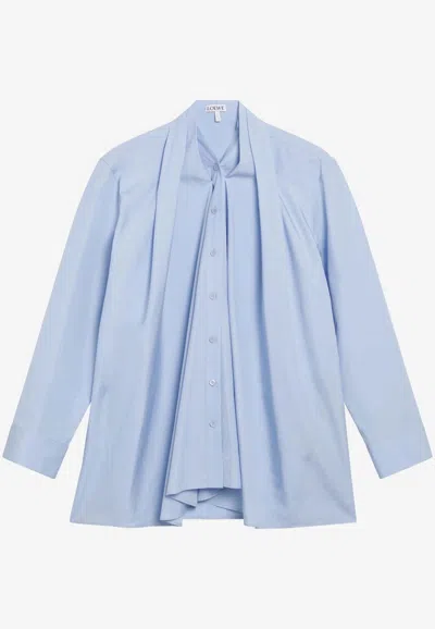 Loewe Long-sleeved Poplin Shirt With Draping In Blue