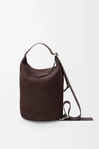 Loewe Loop Medium Logo-debossed Nubuck Bucket Bag In Brown
