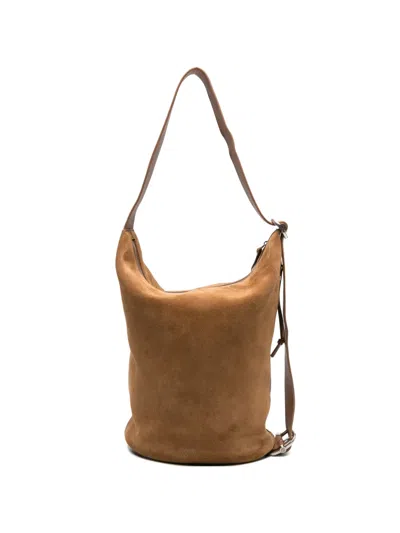 Loewe Loop Buckle-detail Suede Shoulder Bag In Brown