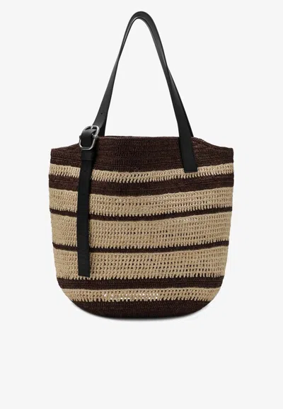 Loewe Loop Striped Woven Basket Tote Bag In Brown