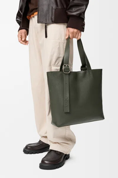 Loewe Loop Zipped Tote In Supple Grained Leather Skin For Man In Green