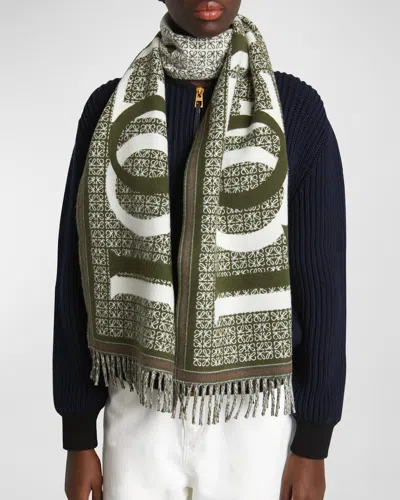 Loewe Love Anagram Wool & Cashmere Scarf In Green