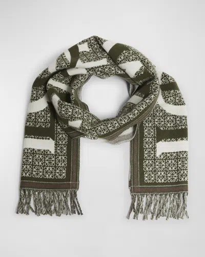 Loewe Love Anagram Wool & Cashmere Scarf In Green
