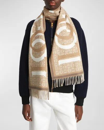 Loewe Love Anagram Wool & Cashmere Scarf In White Beige