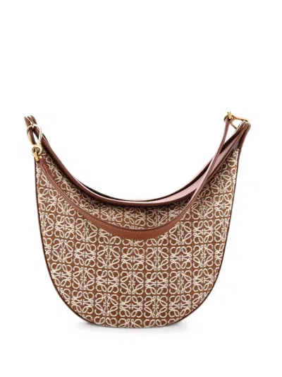 Pre-owned Loewe Luna Anagram Jacquard Hobo Bag In Brown