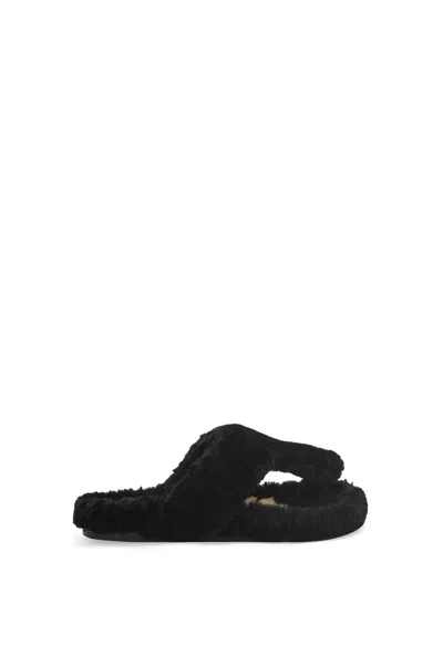 Loewe Luxurious Shearling Sandals For Women In Black