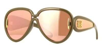 Pre-owned Loewe Lw 40132i 96c Paula's Ibiza Mask Khaki Gold Rose Gold Mirror Sunglasses In Brown Gold Mirror